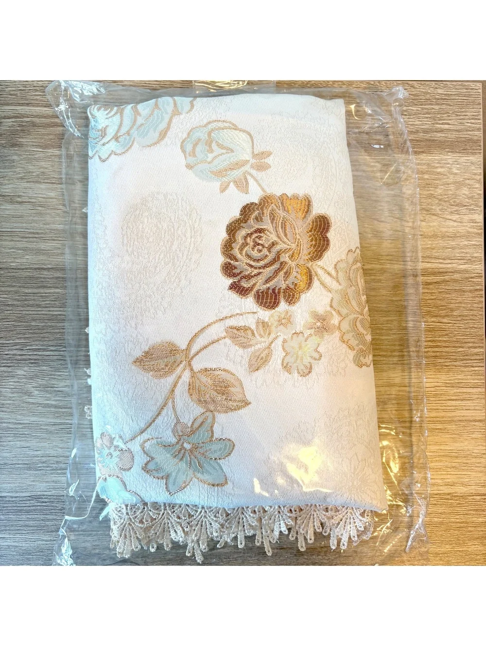 Floral Jacquard Lace Trim Tablecloth Ivory 59x87 150x220cm Home Decor Tea Party